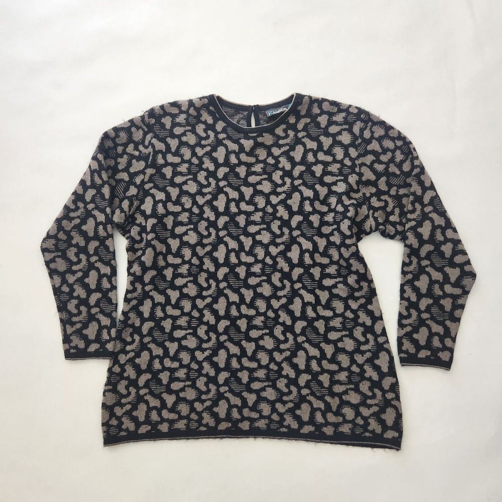 Vintage‎ Women's Polish Wool Blend Black Leopard Sweater Size 42 Small